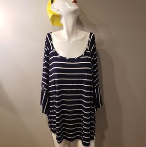 Navy and White Stripped Blouse Plus Size
